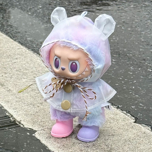 Handmade Labubu Doll Raincoat Outfit – Transparent Hoodie & Colorful Boots (Fits 1st & 2nd & 3rd Gen)