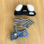 Labubu Handmade Outfit – Striped Tee & Denim Overall with Fuzzy Ear Hat
