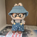 Labubu Plush Doll Denim Starry Overalls & Floral Bucket Hat (Limited Edition)