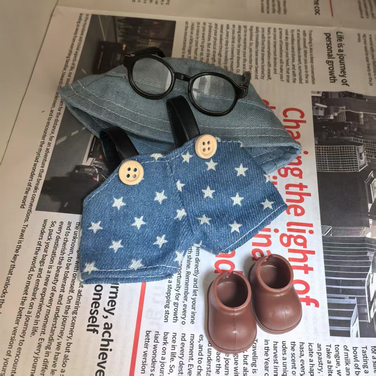 Labubu Plush Doll Denim Starry Overalls & Floral Bucket Hat (Limited Edition)