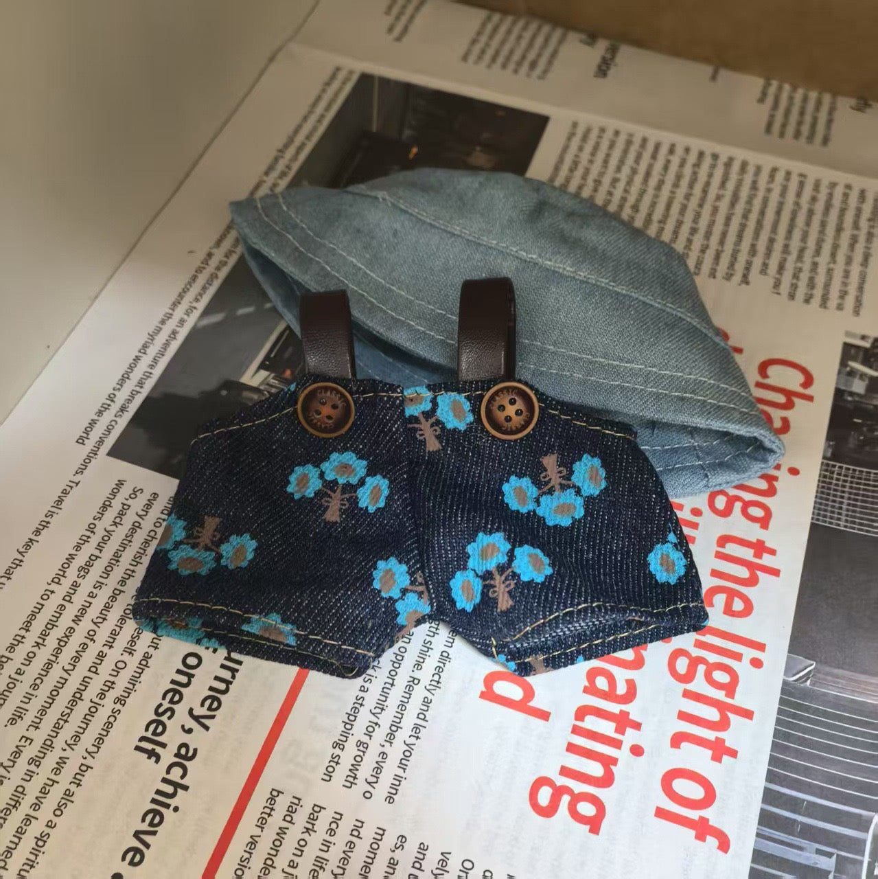Labubu Plush Doll Denim Starry Overalls & Floral Bucket Hat (Limited Edition)