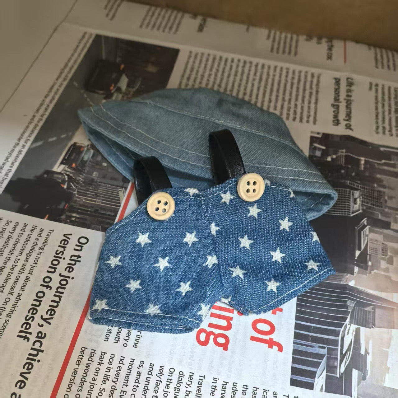 Labubu Plush Doll Denim Starry Overalls & Floral Bucket Hat (Limited Edition)