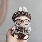 Labubu Plush Doll Stylish Checkered Knit Outfit with Glasses & Beret (Fits Generation 1 & 2)