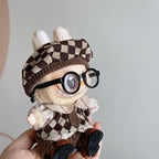 Labubu Plush Doll Stylish Checkered Knit Outfit with Glasses & Beret (Fits Generation 1 & 2)