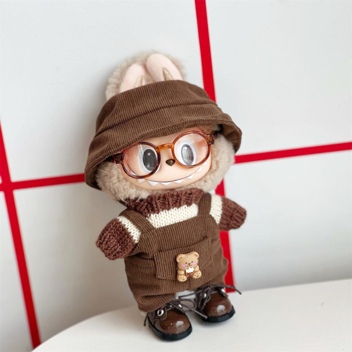 LABUBU’S FALL DREAM OUTFIT! Head-to-Toe Autumn Brown Playsuit Set - Bear Ears Hat & Denim Overalls