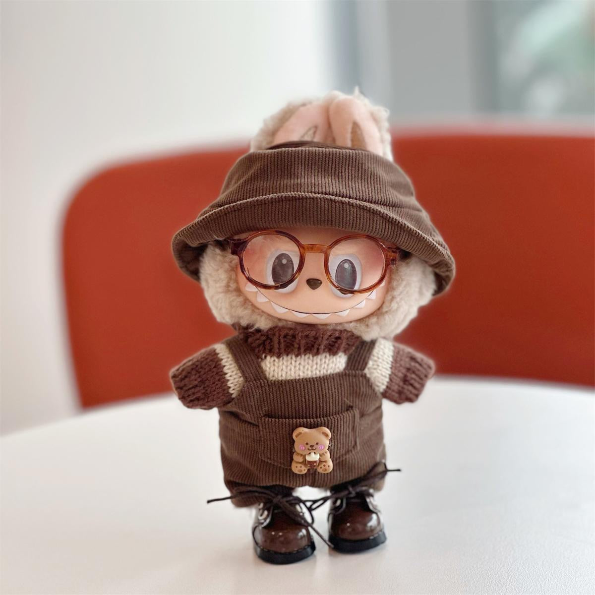 LABUBU’S FALL DREAM OUTFIT! Head-to-Toe Autumn Brown Playsuit Set - Bear Ears Hat & Denim Overalls