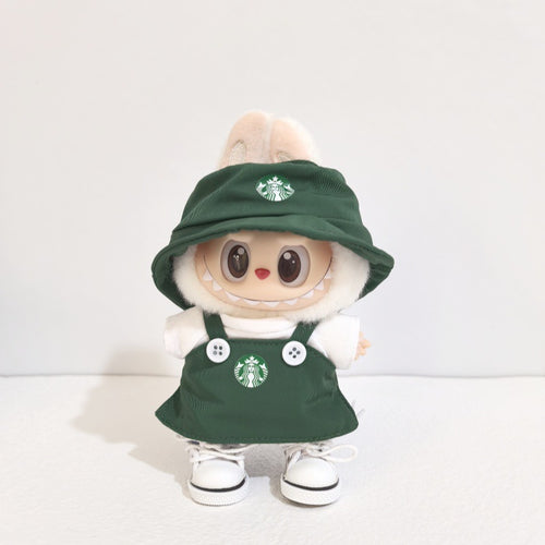 Handmade Clothes Outfit for Labubu 1st & 2nd Gen Doll Coffee Barista Style Dress Hat