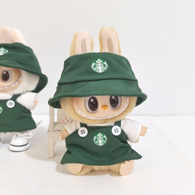 Handmade Clothes Outfit for Labubu 1st & 2nd Gen Doll Coffee Barista Style Dress Hat