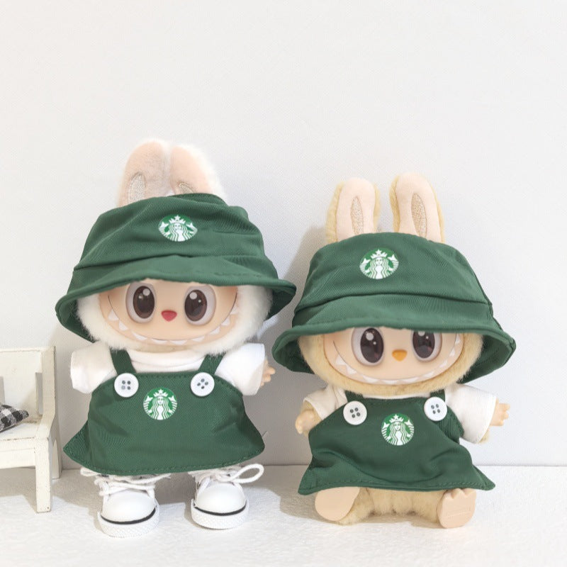 Handmade Clothes Outfit for Labubu 1st & 2nd Gen Doll Coffee Barista Style Dress Hat